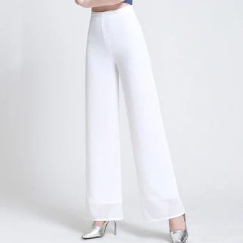 Pakaian Wanita Elegan Split Double Layer Chiffon Lebar Kaki Celana 2023 Musim Panas Fashion Solid Longgar Pinggang Tinggi Celana Wanita