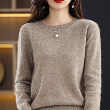 2023 Penjualan Panas Pullover Wanita 100% Sweter Kasmir Murni Musim Gugur Musim Dingin Lengan Panjang Dasar untuk Kemeja Lembut Kasual Leher-O Wanita