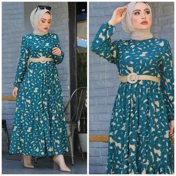 Gaun Wanita Panjang Muslim Abaya Turki Berkerut Pinggang Set Abaya Turki Tunik Islami Jilbab Mode 2023 jilbab kasual Ramadhan