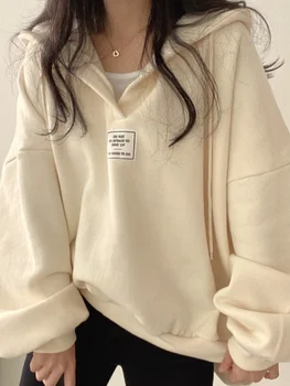 ADAgirl Hoodie Oversized Lengan Kelelawar Kaus Kasual Solid Leher V Wanita Atasan Pullover Korea Longgar Pakaian Baru Musim Semi Musim Gugur