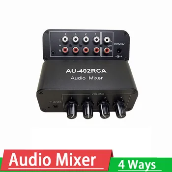 Input Audio RCA 4 Arah Mixer Audio Stereo Penguat Headphone Pembagi Pengalih Sumber Audio Kontrol Volume DIY Amplifier