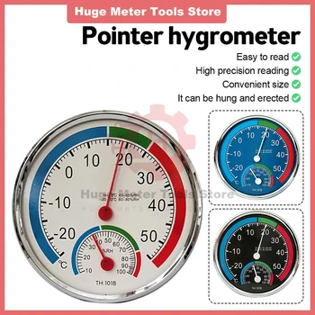 Penunjuk Bulat Mini -30℃-50 Meter Pengukur Suhu 20% -100% Hygrometer Termometer Analog Monitor Pengukur Kelembaban untuk Kantor Dalam Ruangan