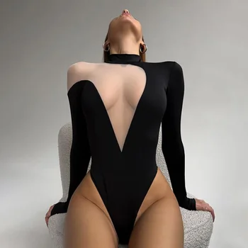 Zoctoo INS Bodysuit Gadis Pedas Seksi Mode Baju Monyet Overall V Dalam Bodysuit Lengan Panjang Pas Ramping Klub Malam Wanita Baru