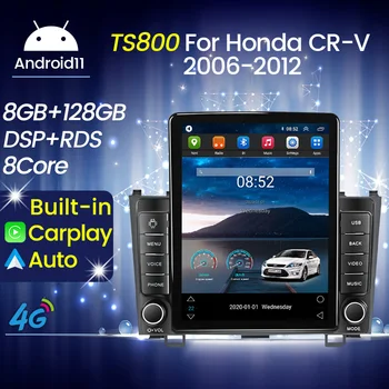 Radio Mobil Vertikal Tesla Android 11 4G LTE Untuk Honda CR-V 3 RE CRV 2007-2011 Pemutar Video Multimedia Navigasi Unit Kepala GPS BT