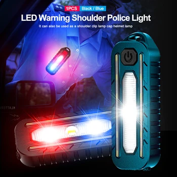 Lampu Peringatan Berkedip Merah Biru Lampu Belakang Isi Ulang USB Lampu Pengaman Klip Bahu Polisi Tahan Air Lampu Kerja Helm LED