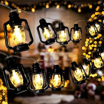 10/20 LED Mini Retro Kerosene LED String Lampu Eid Mubarak Istana Bulan Bintang Lentera Baterai Peri Dekorasi Navidad Ramadhan