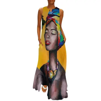 Gaun Wanita Afrika Gaun Maxi Lucu Panas dan Dingin Gaun Panjang Kasual Grafis Tanpa Lengan Gaya Jalanan Vestidos Kebesaran