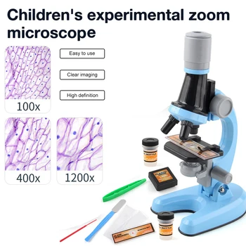 Mikroskop Digital untuk Anak-anak Mikroskop Biologis Kit Mikroskop LED 1200X Lab Mainan Edukasi Sains Sekolah Rumah untuk Anak-anak