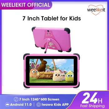 weelikeit Tablet Anak-anak 7 Inci Android 11 1024 * 600 HD Ouad Core Wifi Ganda Tablet Anak-anak 2GB 32GB untuk Studi Anak-anak dengan Dudukan