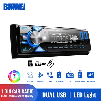 BINWEI 1 Din Radio Mobil Bluetooth MP3 Penerima Stereo Audio TF / SD / USB / AUX untuk Mobil Pemutar Multimedia Mobil Universal dengan Lampu LED
