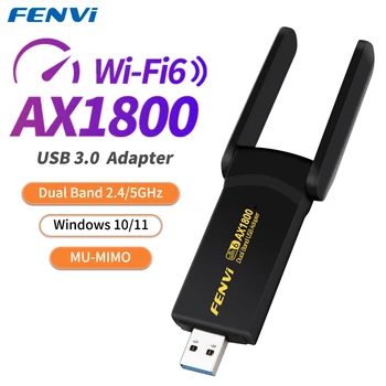 fenvi WiFi 6 AX1800 Adaptor USB 3.0 Dongle Penerima USB Pita Ganda 2.4 G/5GHz Antena Kartu Jaringan Wifi Nirkabel untuk Laptop PC