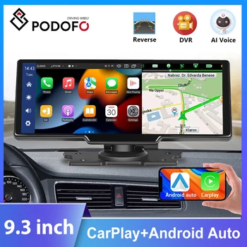 Podofo Monitor Cermin DVR Mobil Video Carplay Nirkabel DVR Dasbor Otomatis Android Navigasi GPS untuk VW Nissan Toyota KIA