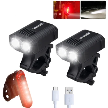 Upgrade Headlight 2 Lampu Sepeda MTB LED 1000 Lumen Berkendara Malam Hari Lampu Depan Sepeda Isi Ulang USB Mini Lampu Belakang Sepeda