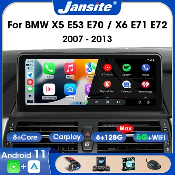 Jansite 2 Din Android 11 Radio Mobil untuk BMW X5 E70 X6 E71 2007-2013 Pemutar Multimedia CCC CIC Unit Kepala DVD Stereo Otomatis Carplay