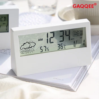 LED Thermometer Thermo-Hygrometer Multifungsi Elektronik Suhu Kelembaban Meter Stasiun Cuaca untuk Rumah dengan Jam Alarm