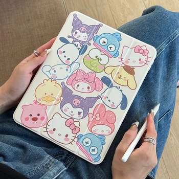 Sanrio HelloKitty Kuromi Untuk Memutar Casing iPad Air 2021 10.2 Mini 6 Air 4 10.9 Casing Pelindung Silikon Penutup iPad Pro 11 Inci