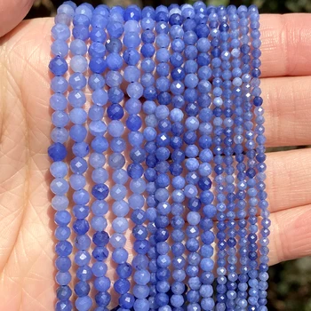 Alami Segi Biru Aventurines Batu Bulat Longgar Spacer Beads untuk Membuat Perhiasan Accessorie Gelang Kalung Buatan Tangan 2 3 4 Mm
