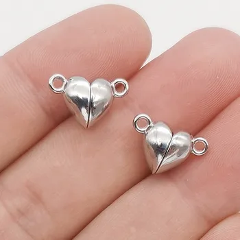 10 set(20 pcs) Warna Perak Jantung Bulat Magnetic Snap Charms Alat Liontin Cocok DIY Buatan Tangan Logam Membuat Perhiasan Menemukan Perlengkapan