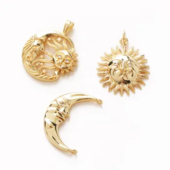1pcs 14k Emas Bulan Matahari Kalung Liontin Temuan Perhiasan Komponen Membuat Perlengkapan Alat DIY Ornamen Bahan Aksesoris