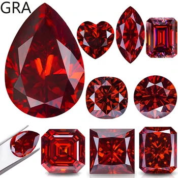Moissanite Longgar Merah 100% Batu Permata Lab Asli Untuk Perhiasan Wanita Bahan Cincin Berlian GRA Pear/Round/Emerald/Heart / Oval Cut