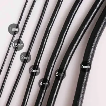 Tali Kulit Asli Hitam Untai Tunggal 1.5 mm 3mm 4mm 5mm 6mm Tali Benang Soutache Kulit Bulat Untuk Pembuatan Kalung Gelang