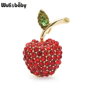 Wuli & Bayi Penuh Berlian Imitasi Merah Cherry Bros Wanita Pria Apple Pernikahan Kantor Kasual Bros Pin Hadiah