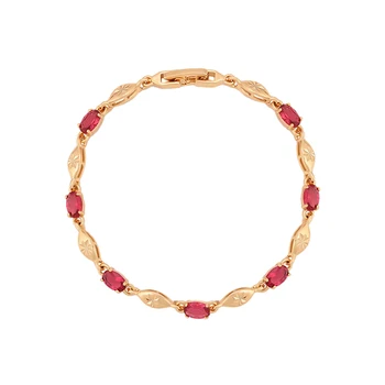 MxGxFam (17.3 cm / 19.3 cm ) 18 Gelang Zirkon Merah Warna Emas Berlapis Untuk Perhiasan Fashion Wanita Bebas Timah dan Nikel