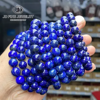 JD Gelang Manik-manik Lapis Lazuli Batu Alam Energi Penyembuhan Reiki Gelang Elastis Mode Uniseks untuk Hadiah Perhiasan Pria Wanita