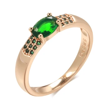 Kinel Cincin Zirkon Alami Potongan Oval Zamrud Baru untuk Wanita 585 Cincin Kawin Emas Mawar Mode Perhiasan Halus Harian Berkualitas Tinggi
