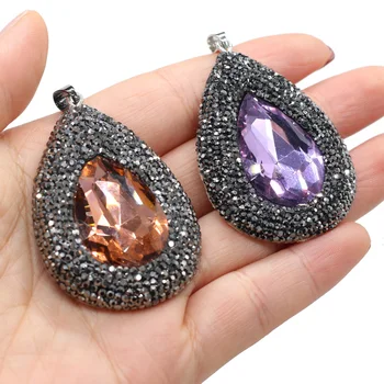 Liontin Berlian Imitasi Kaca Warna-warni Pesona Kulit Berlian Imitasi Kristal Retro untuk Wanita Perhiasan Membuat Hadiah Kalung DIY 38x53mm