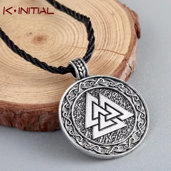 Kinitial Retro Valknut Viking Rune Kalung Liontin Skandinavia Norse Viking Pesona Simpul Salib Kalung Jimat Perhiasan