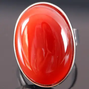 1 Buah Cincin Kawin Pria Wanita Hadiah Perhiasan Manik-manik Oval Batu Alam Cincin Jari Dapat Disesuaikan Akik Merah Z131