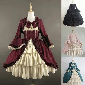 Wanita Renda Terompet Lengan Abad Pertengahan Gaun Court Retro Vintage Gothic Gaun Malam Lolita Victorian Gothic Gaun Cosplay Kostum