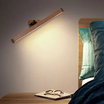 Pengisian Magnetik USB Lampu Pengisi Depan Cermin Kayu Lampu Malam LED 360 Touch Lampu Dinding Sentuh Dapat Diputar Lampu Samping Tempat Tidur Kamar Tidur Rumah
